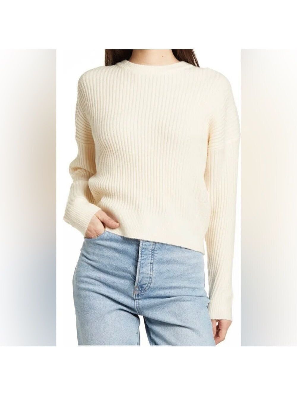 Elodie sweater ribbed brushed knit crewneck cream size medium Style ELYS2434P